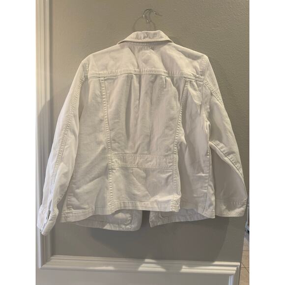 J. Jill White Stretch Denim Jacket Sz XL Snap Up Classic Style - Picture 2 of 5